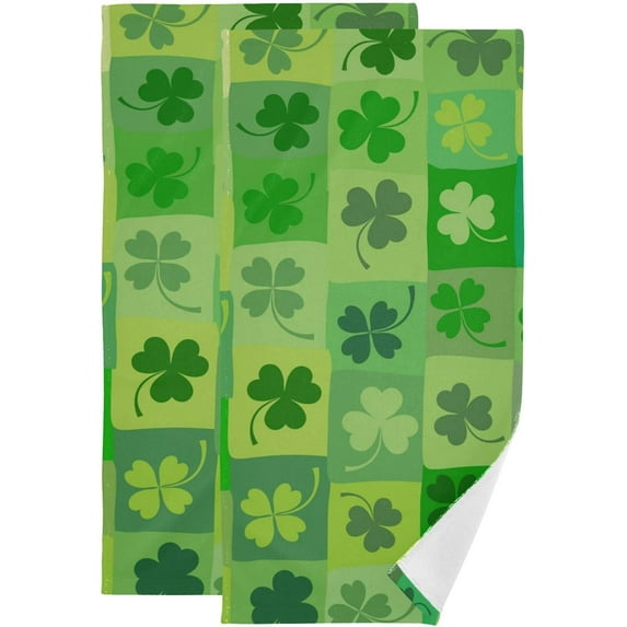 Dreamtimes St. Patrick's Day Clover Hand Towel Set of 2, Highly Absorbent Soft Face Hand Towels for Bathroom, Kitchen, Hotel, Gym and Spa, 14 x 28 Inch, 14 x 28 Inch