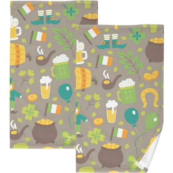 Dreamtimes St. Patrick's Day Cotton Hand Towels Set of 2 Absorbent Bath Towel Decorative Fingertip Towels for Bathroom Gym Spa Hotel Beach Swimming Pool,16"x 28"