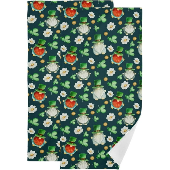 Dreamtimes St Patrick's Day Hand Towels 2 PCS, Ultra Soft and Highly Absorbent, Hat Shamrock Flowers Coins Decorative Fingertip Towel for Home, Bathroom, Kitchen, 28.3"x14.4"