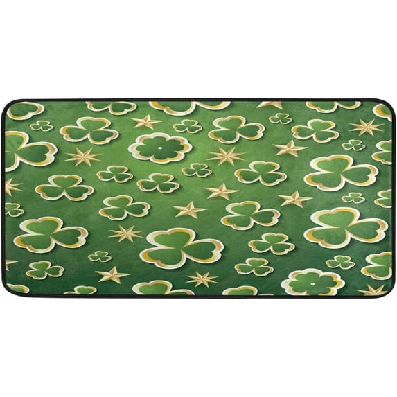 Dreamtimes St.Patrick's Day Kitchen Rug 39"x20", Beautiful Green Clover Non Slip Washable Cushioned Carpets Polyester AntiFatigue Comfort Porch Floor Mat for Washroom Bedroom