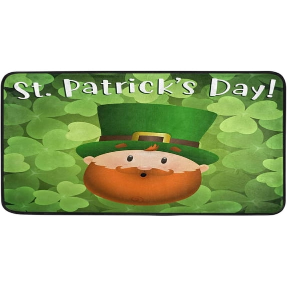 Dreamtimes St.Patrick's Day Kitchen Rug 39"x20", Cute Gnome and Clover Non Slip Washable Cushioned Carpets Polyester AntiFatigue Comfort Porch Floor Mat for Washroom Bedroom