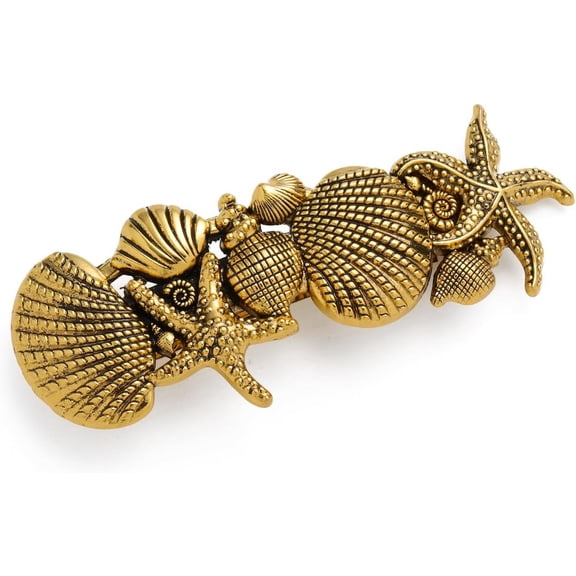 Dreamtimes Starfish Hair Clip Sea Star Hair Pins Shell Pearl Hair Accessories Vintage Large Hand Crafted Metal Barrettes French Hair Clip For Women (GOLD)