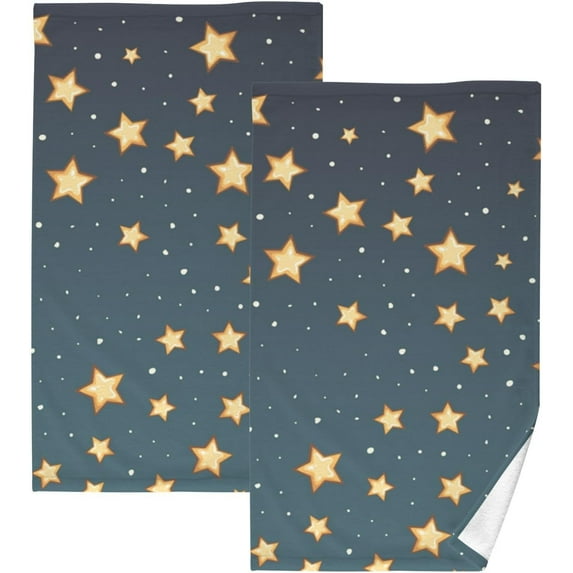 Dreamtimes Stars Sky Patterned Hand Towels 2 PCS, Cotton Bath Towel for Drying Face Hands Body Decorative Water Absorbent Lightweight Towels for Bathroom Ktichen Travel Gym,16"x28"