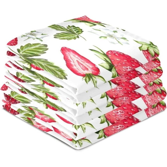 Dreamtimes Strawberry Kitchen Dish Towels 6 Piece,Absorbent Soft Dishcloths Towels Reusable Hand Towels Quick Drying Cleaning Cloth, Tea Towels,18" x 28"