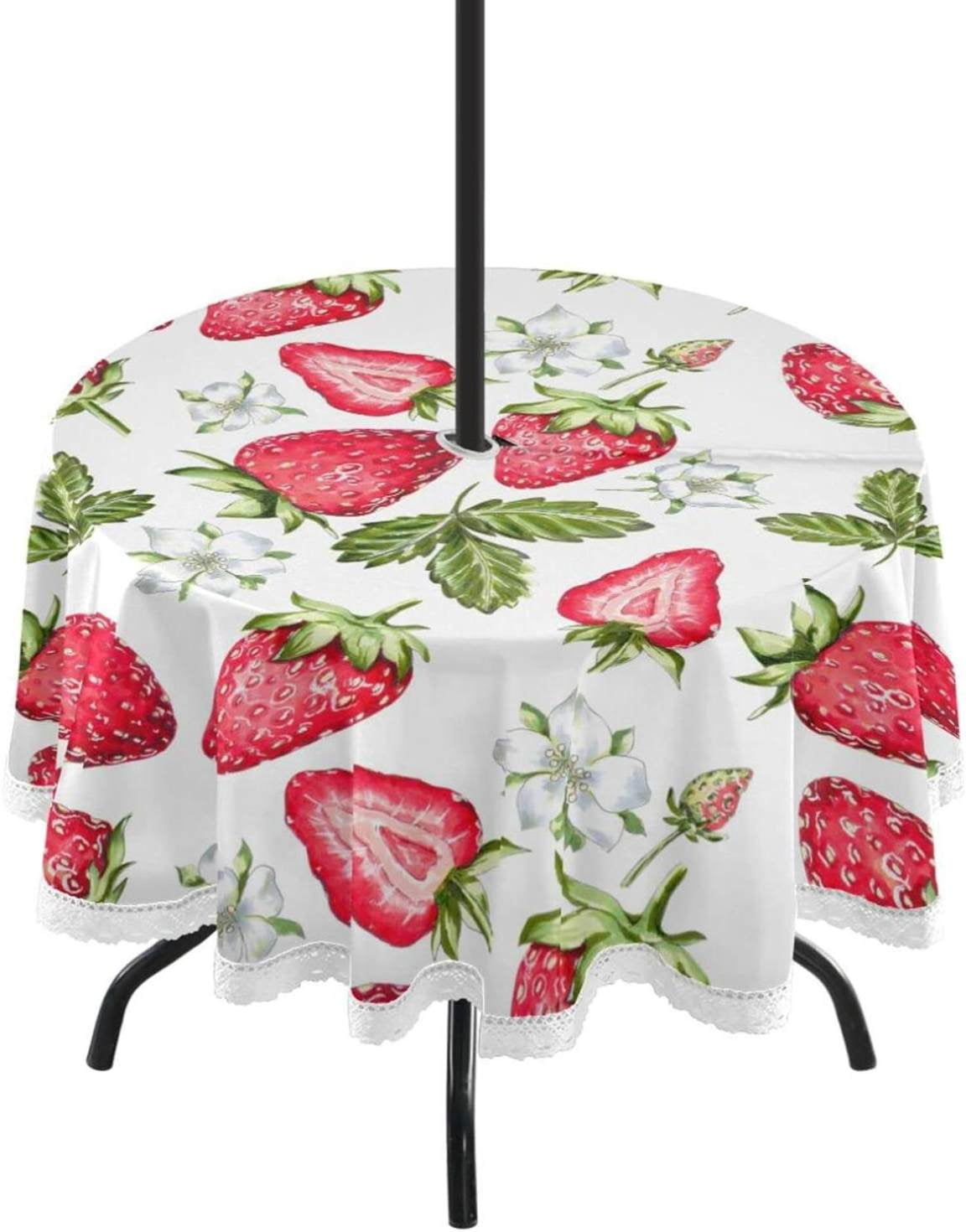 Dreamtimes Strawberry Round Table Cloth 60", Heat Resistant Table Cover