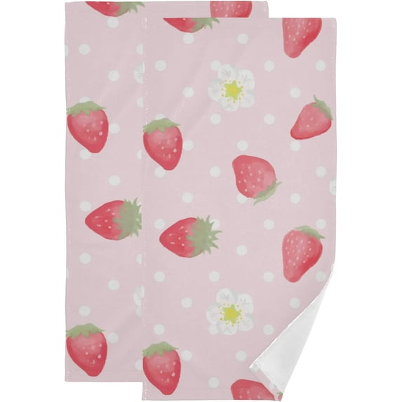 Dreamtimes Strawberry Soft Hand Towels 2-Piece Absorbent Bath Towel Decorative Fingertip Towels for Bathroom Gym Spa Hotel Beach Swimming Pool,14.4" x 28.3"