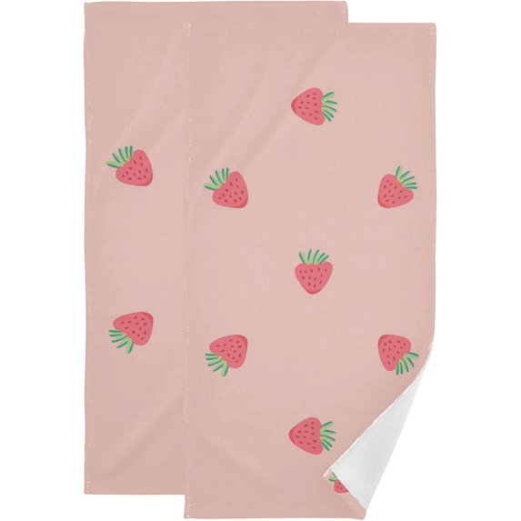Dreamtimes Strawberry Soft Hand Towels 2-Piece Absorbent Bath Towel Decorative Fingertip Towels for Bathroom Gym Spa Hotel Beach Swimming Pool,14.4" x 28.3"