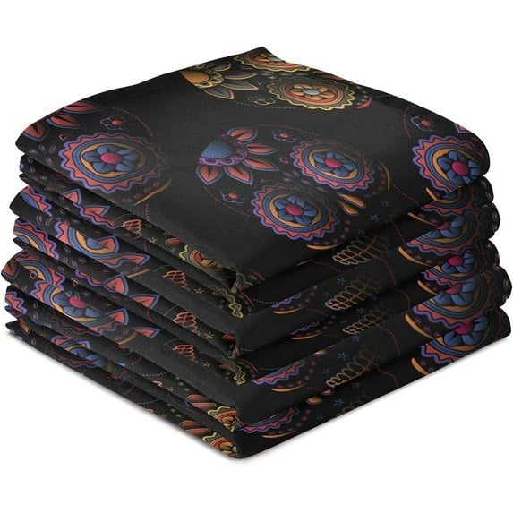 Dreamtimes Sugar Skull Black Halloween Black Kitchen Towels Bar Tea Dish Towel Dishcloths Set of 6 Super Absorbent Soft 18 x 28 inches