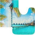 thumbnail image 1 of Dreamtimes Summer Beach Maldives Tropical Palm Leaf Bath Mat for Bathroom Shower U Shape Toilet Rugs Contour Carpet Set, Fluffy Absorbent & Machine Washable, 2 Piece, 1 of 6