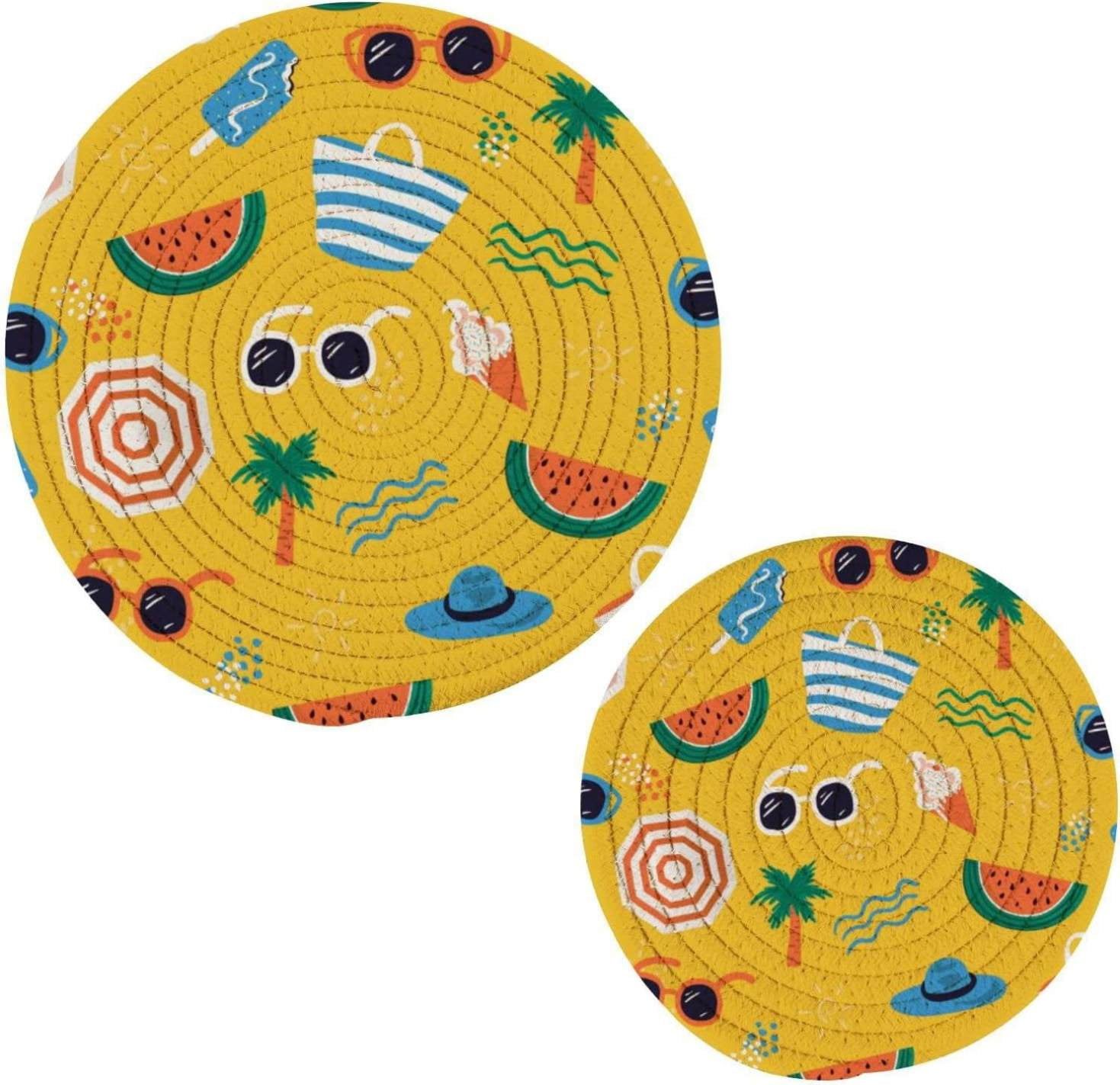 Dreamtimes Summer Beach Watermelon Trivet Mat Palm Waves Trivets for