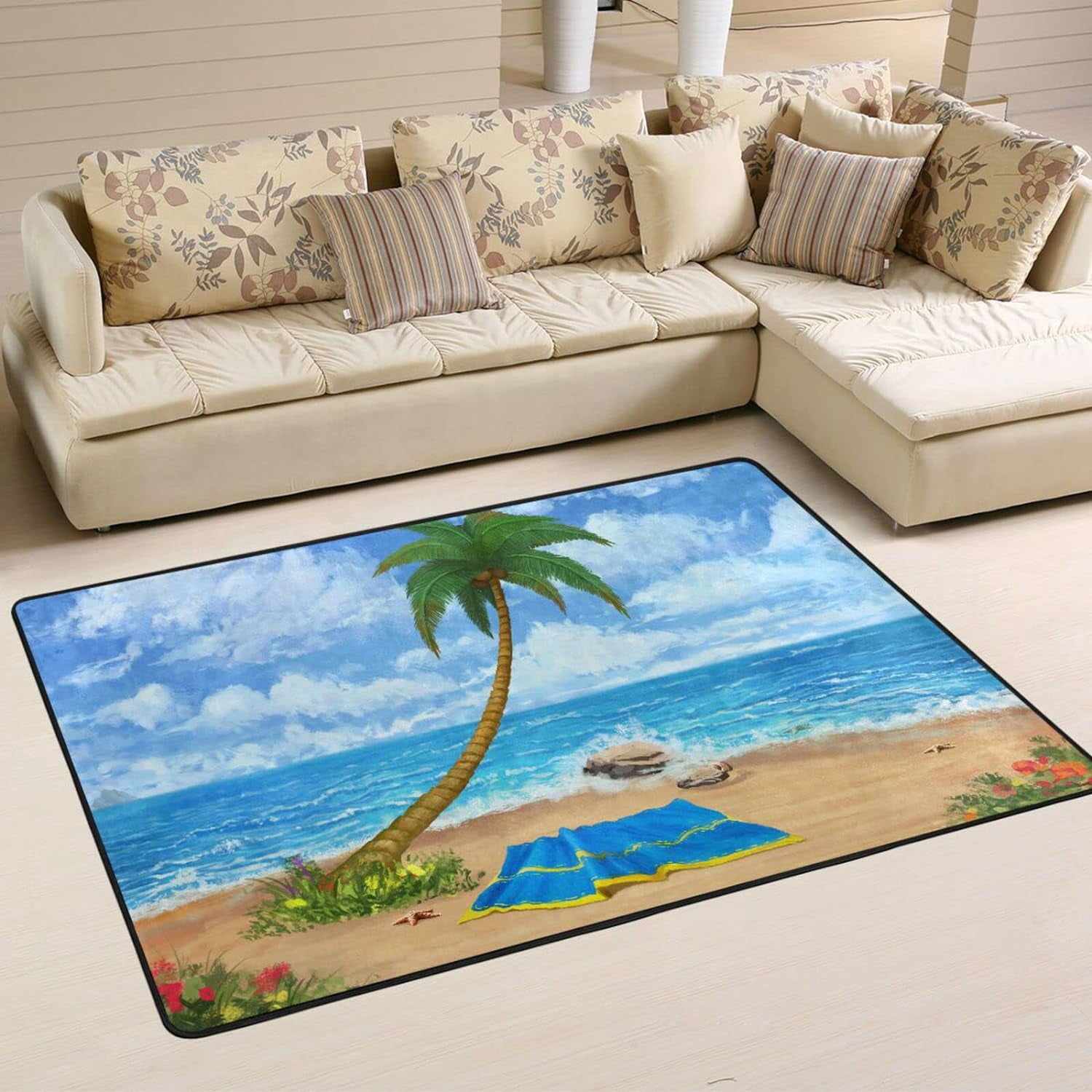 Dreamtimes Summer Sandy Beach Area Rug 72x48in Tropical Palm Non-Slip ...