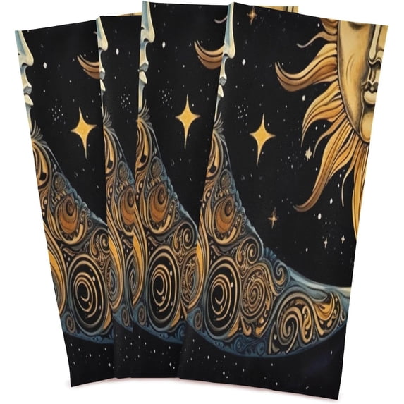 Dreamtimes Sun and Moon Kitchen Towels Set of 4, Ultra Soft Absorbent Dish Towels Bathroom Hand Towels Reusable Cleaning Cloths Tea Towels 28 x 18 Inch