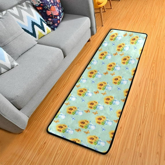 Dreamtimes Sunflower Bouquet Hallway Runner Rug 2'x6' Kitchen Rug with Rubber Backing Yellow Floral Butterfly Non Slip Entryway Rug Runner Washable Soft Area Rug for Hallway Bedroom Kitchen Decor