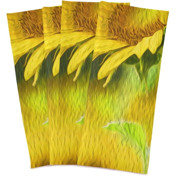 Dreamtimes Sunflower Oil Painting Kitchen Towels Set of 4 Dishcloths Hand Towels Tea Towels Ultra Absorbent for Cleaning Washing Drying Dishes Tableware 28'' x 18''
