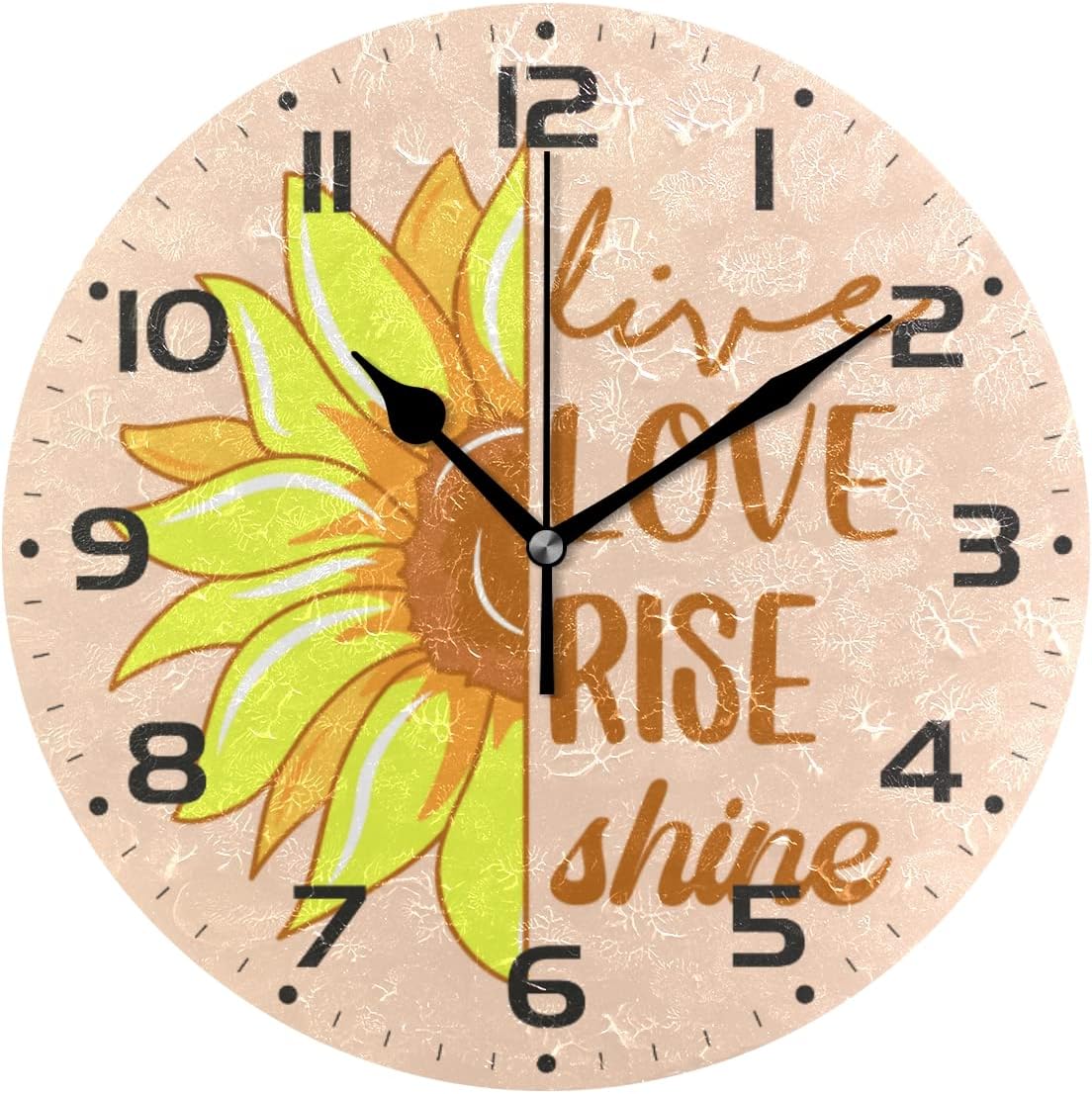 Dreamtimes Sunflower Wall Clock, 10 Inch Silent Non Ticking Round Clock ...