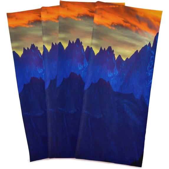Dreamtimes Sunset and Mountain Kitchen Dish Towels 4 Piece,Absorbent Soft Dishcloths Towels Reusable Hand Towels Quick Drying Cleaning Cloth, Tea Towels,18" x 28"
