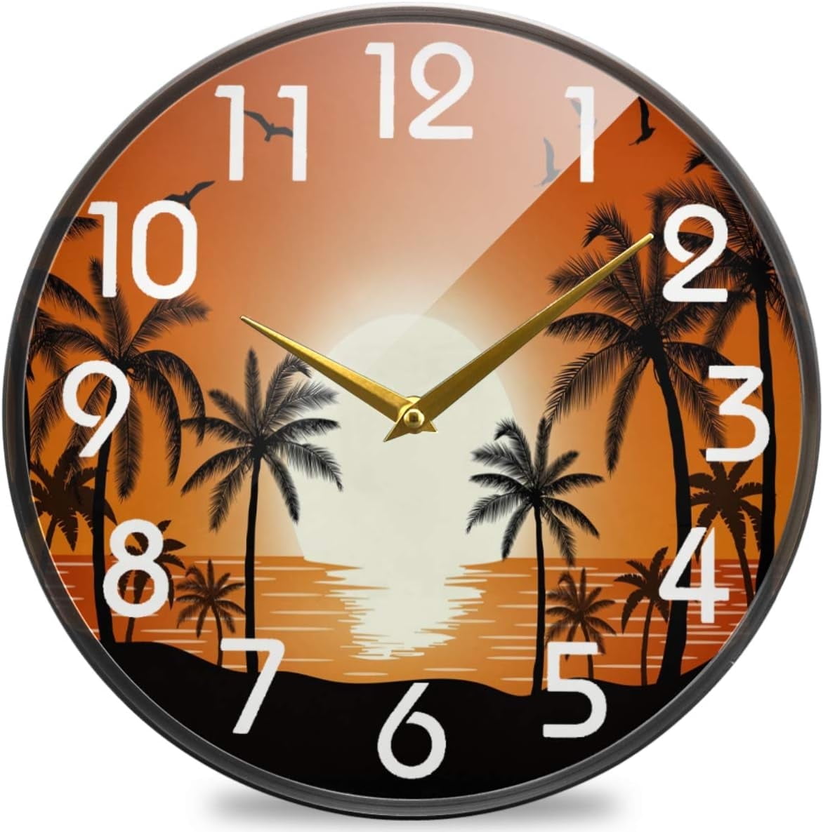 Dreamtimes Sunset Summer Beach Silhouette Palm Trees Round Wall Clock ...