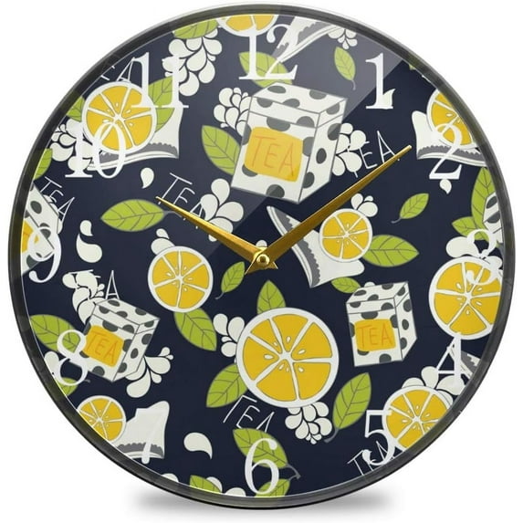 Dreamtimes Tea Lemon Pattern Wall Clock Silent Non Ticking 10 Inch Round Easy to Read for Home Office School Clock