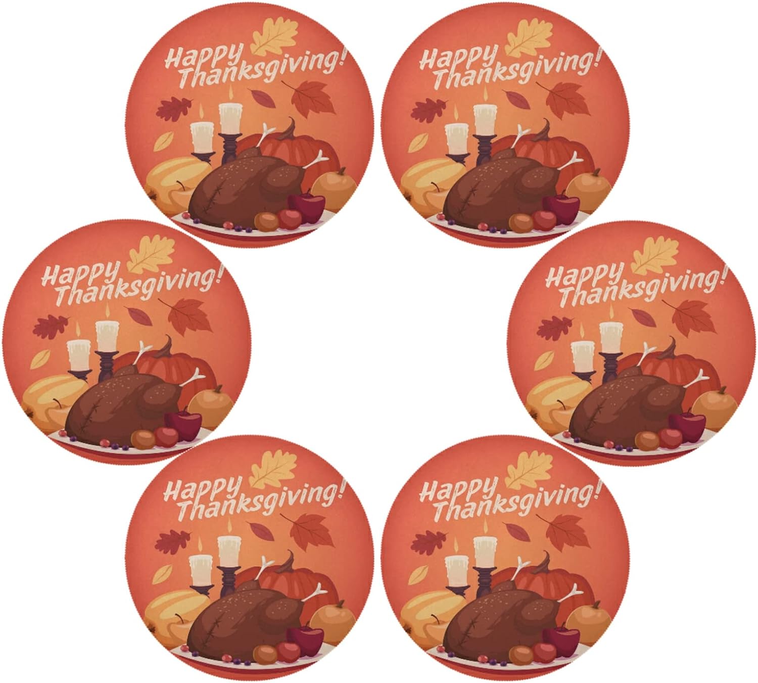 Dreamtimes Thanksgiving Turkey Round Placemats for Dining Table Non