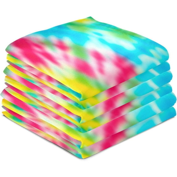 Dreamtimes Tie Dye Kitchen Dish Towel 6 Pack, Soft Absorbent Dishcloths Reusable Hand Towel Washable Tea Towels for Home Kitchen Bar Table Decor, 28 x 18 Inch