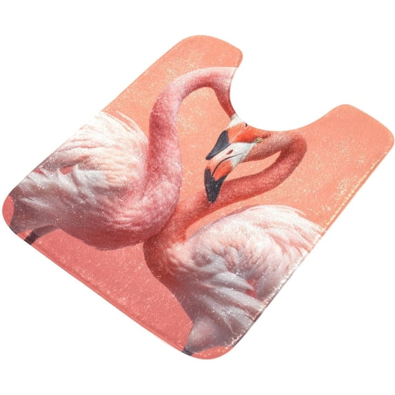 Dreamtimes Toiletry Mat Flamingo Love Print, Luxury U-Shaped Toilet Rug, Soft Comfortable Contour Mat for Bathroom Floor, 17.3"x13.4", Non-Slip Absorbent Bath Carpet, Dry Quickly, Machine Washable