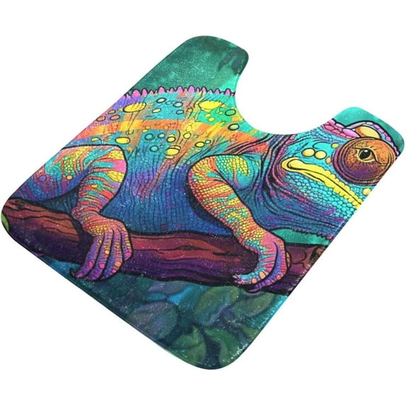 Dreamtimes Toiletry Mat Vivid Color Chameleon Print, Luxury U-Shaped Toilet Rug, Soft Contour Mat for Bathroom Floor, Non-Slip Absorbent Bath Carpet, Dry Quickly, Machine Washable, 24"X20"