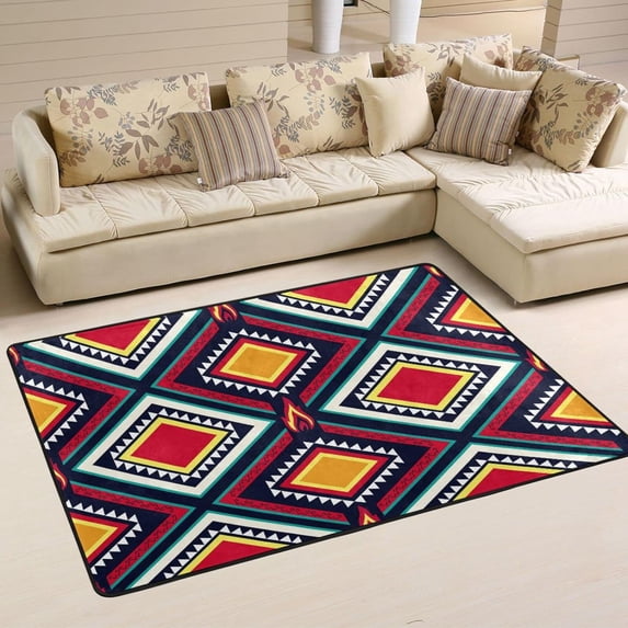 Dreamtimes Traditional Geometric Non-Slip Area Rug 72"x48", Abstract Graphic Soft Non Slip Washable Floor Mats for Indoor Front Porch,Living Room, Bedroom,Kitchen