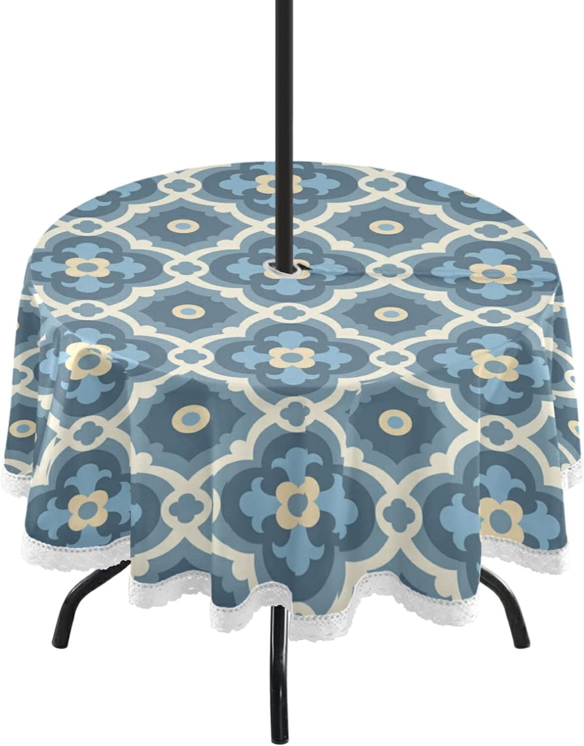 Dreamtimes Traditional Quatrefoil Lattice Pattern Round Tablecloth 60
