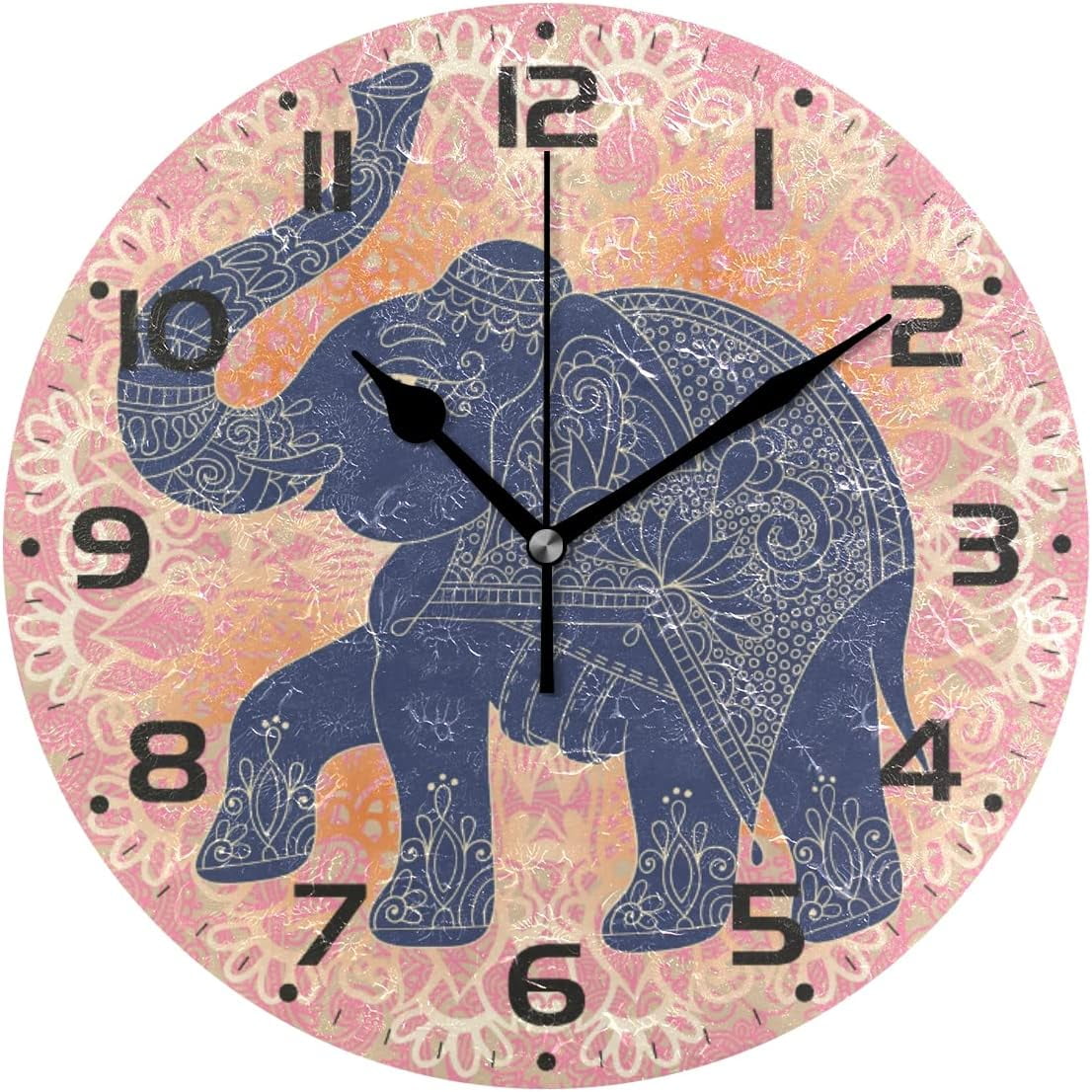 Dreamtimes Tribal Elephants Wall Clock, 10 Inch Silent Non Ticking