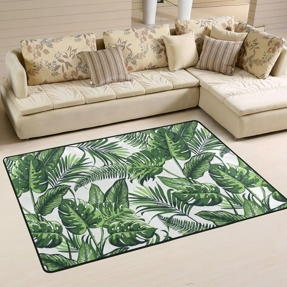 Dreamtimes Tropical Jungle Plants Area Rug, 36"x24" Summer Palm Leaves Non-Slip Washable Indoor Door Mat, Absorbent Floor Mat for Bedroom Kitchen Entryway Bathroom
