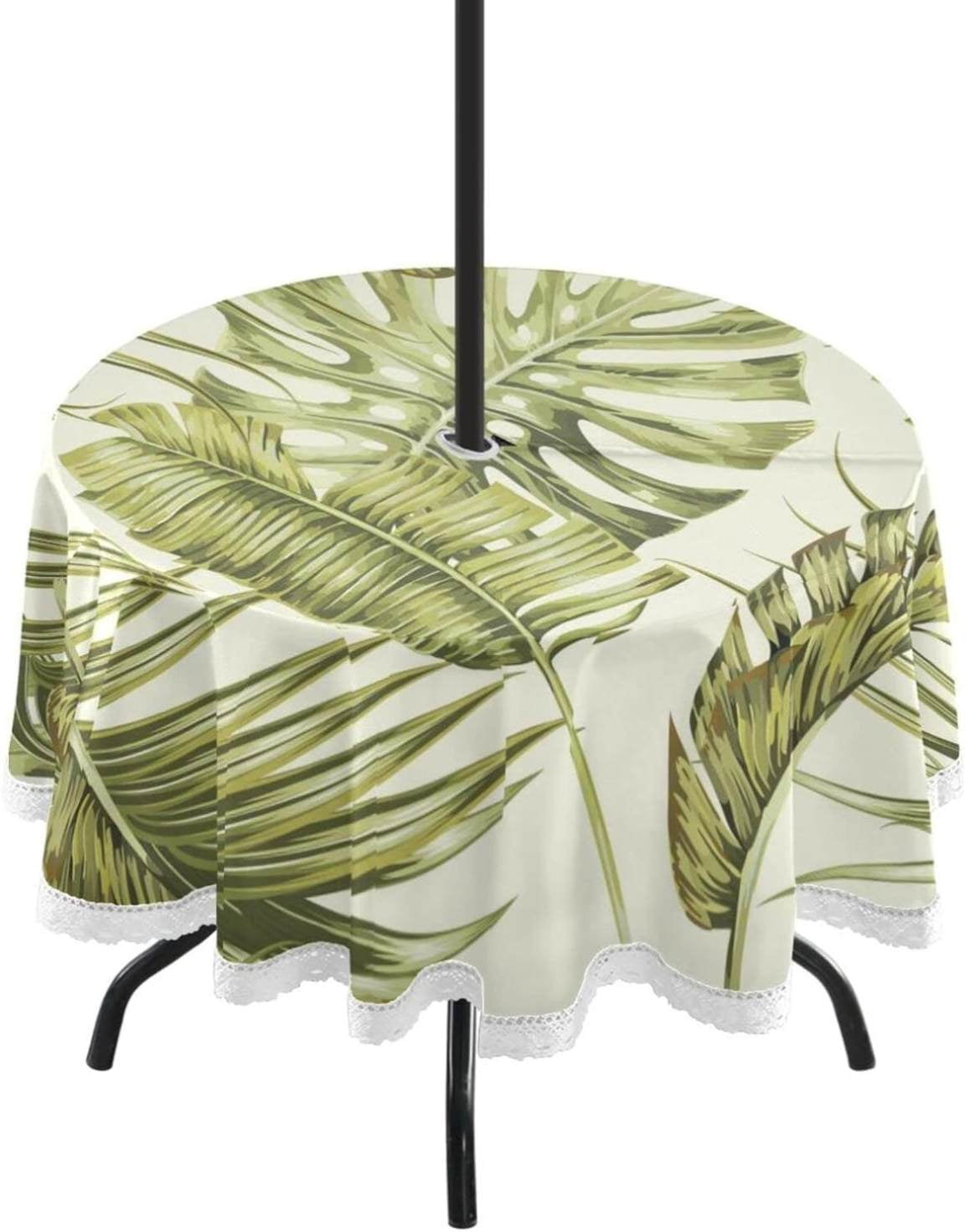 Dreamtimes Tropical Palm Leaves 60" Round Tablecloth with Zipper