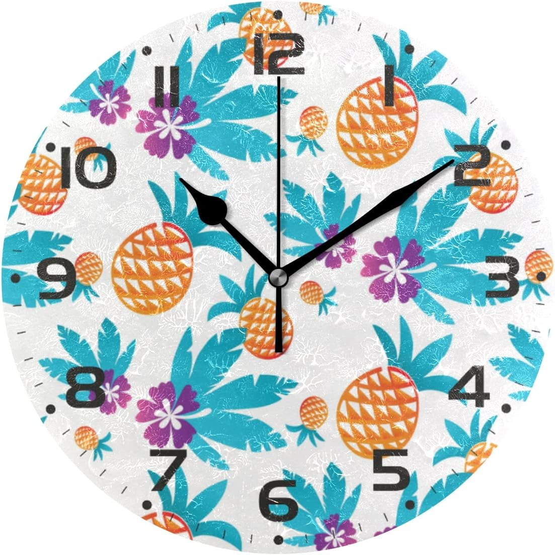 Dreamtimes Tropical Pineapples Wall Clock, 10 Inch Silent Non Ticking