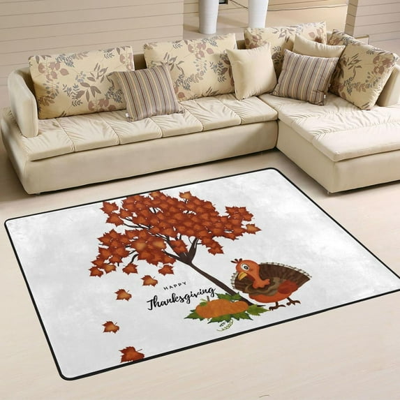 Dreamtimes Turkey Happy Thanksgiving Area Rug 72x48in Maple Tree Pumpkin Non-Slip Floor Carpet Comfort Floor Mats Decor for Indoor Living Dining Room and Bedroom Area