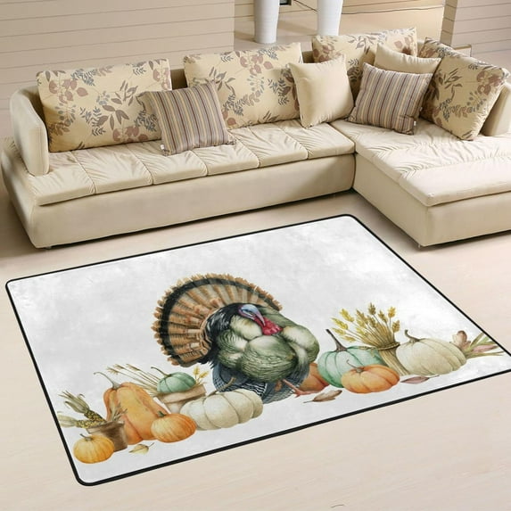 Dreamtimes Turkey Pumpkins Vintage Area Rug 72x48in Thanksgiving Day Non-Slip Floor Carpet Comfort Floor Mats Decor for Indoor Living Dining Room and Bedroom Area