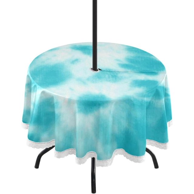Dreamtimes Turquoise Tiedye Round Tablecloth 60" Outdoor Table Covers