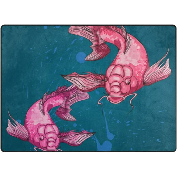 Dreamtimes Two Koi Fish On Grunge Background Lightweight Carpet Mats, 5'3" x 4' Area Soft Rugs, Floor Mat Rug Home Decoration for Kids Room Living Room, 63"x 48"