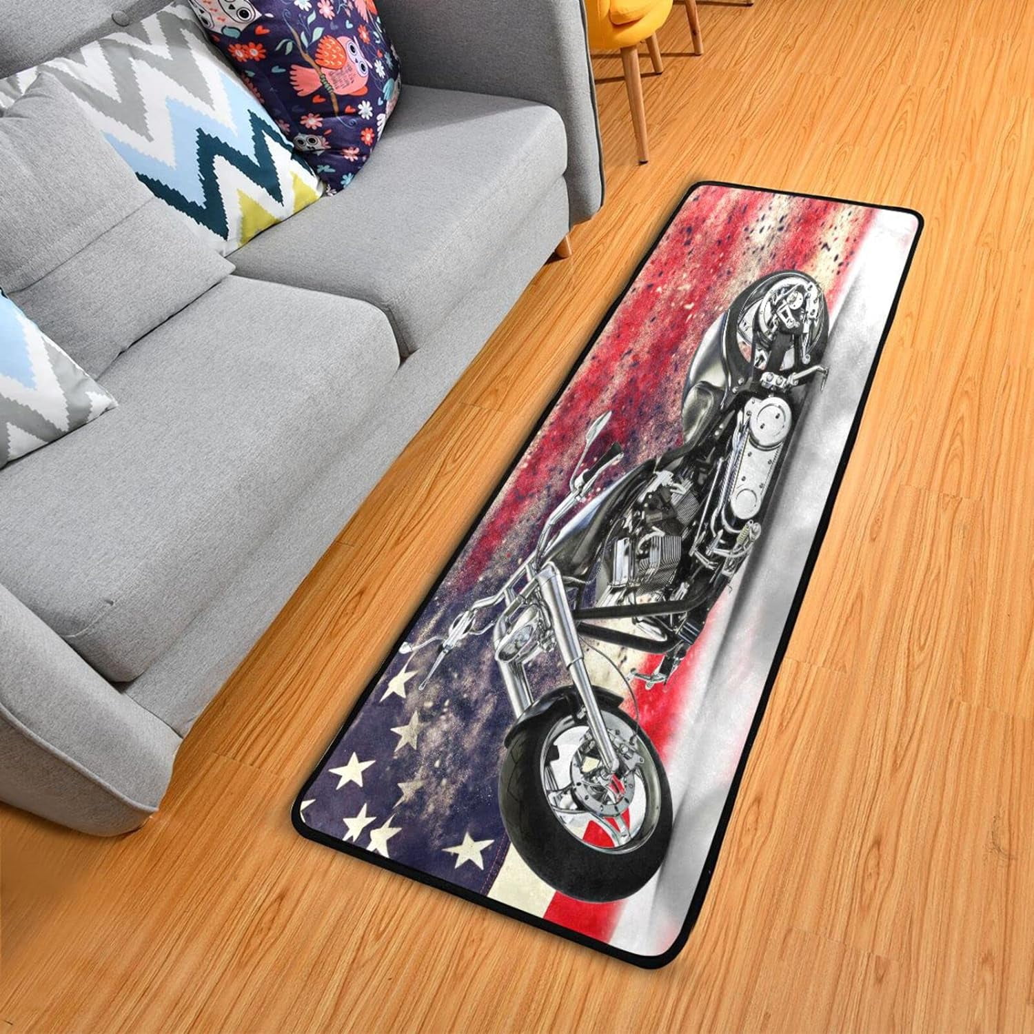 Dreamtimes USA Flag Motorcycle Hallway Runner Rug 2'x6' Kitchen Rug ...