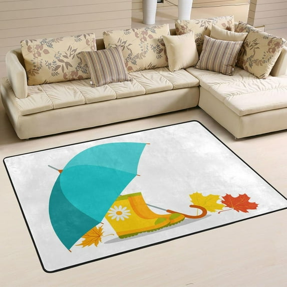 Dreamtimes Umbrella Rubber Boots Area Rug, 36"x24" Maple Leaf Non-Slip Washable Indoor Door Mat, Absorbent Floor Mat for Bedroom Kitchen Entryway Bathroom
