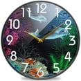 thumbnail image 1 of Dreamtimes Underwater World Two Dolphins Round Wall Clock, 10 Inch Silent Battery Operated Quartz Analog Quiet Desk Clock for Home,Office,School, 1 of 7