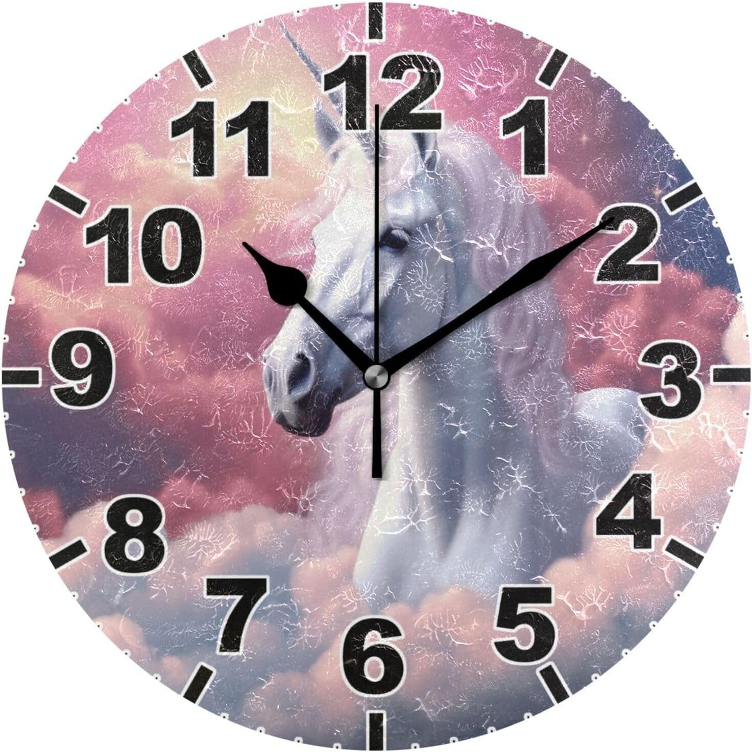 Dreamtimes Unicorn in Clouds Round Wall Clock, Battery Operated Silent