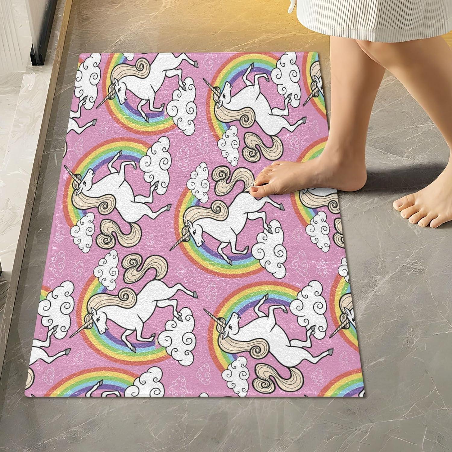 Dreamtimes Unicorn Rainbow Cloud Bath Mat Set NonSlip Bath Mat, 2