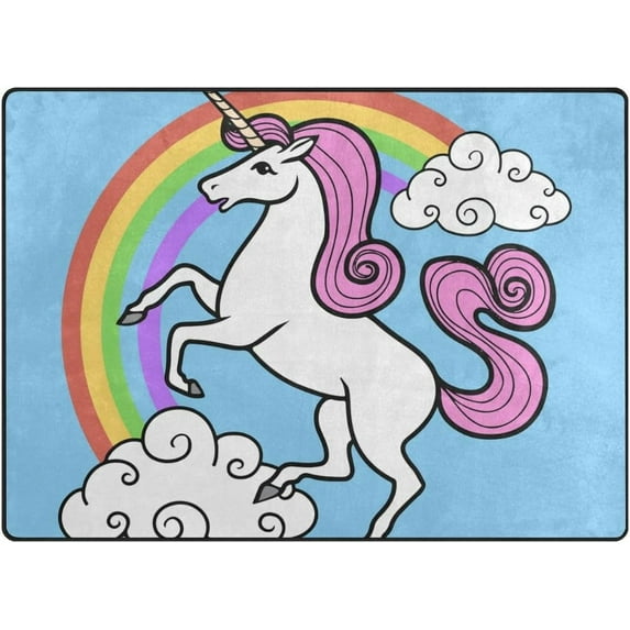 Dreamtimes Unicorn with Rainbow Clouds Lightweight Carpet Mats, 5'3" x 4' Area Soft Rugs, Floor Mat Rug Home Decoration for Kids Room Living Room, 63"x 48"