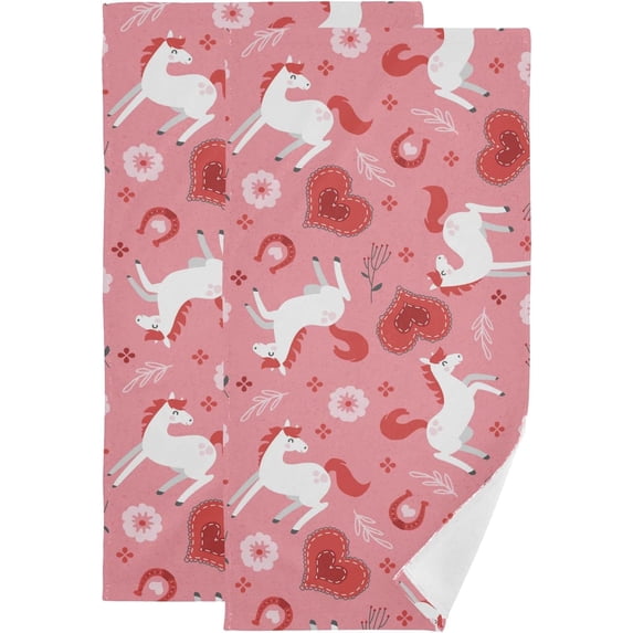 Dreamtimes Unicorns Pink Valentine's Day Hand Towels 2 PCS, Kitchen Towel Ultra Soft and Highly Absorbent,Decorative Fingertip Face Towel for Bathroom Hotel, 28.3"x14.4"