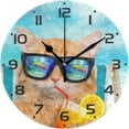 thumbnail image 1 of Dreamtimes Vacation Cats Wall Clock, 10 Inch Silent Non Ticking Round Clock Oil Painting Clock Easy to Read Clock for Living Room Bedroom Bathroom Home Decor, 1 of 7