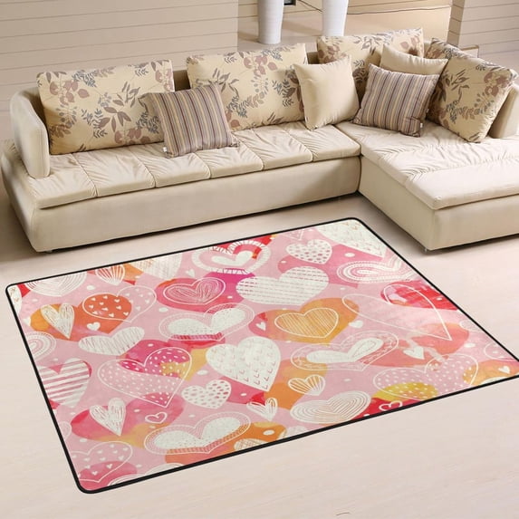 Dreamtimes Valentine Heart Non-Slip Area Rug 72"x48", Sweet Love Soft Non Slip Washable Floor Mats for Indoor Front Porch,Living Room, Bedroom,Kitchen