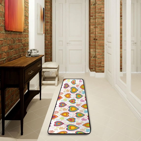 Dreamtimes Valentine LGBT Heart Rainbow Hallway Runner Rug 2'x6' Kitchen Rug with Rubber Backing Non Slip Entryway Rug Runner Washable Soft Area Rug for Hallway Bedroom Kitchen Decor