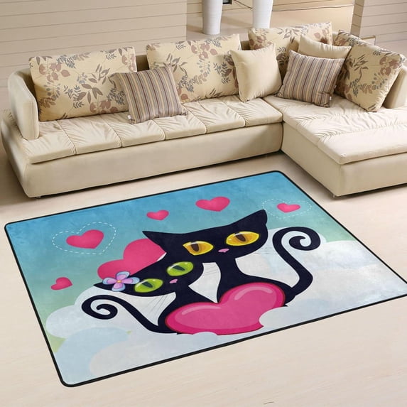 Dreamtimes Valentine Lovers Cats Non-Slip Area Rug 36"x24", Kitty Hug Love Floor Carpet Comfort Floor Mats Decor for Indoor Front Porch,Living Room, Bedroom,Kitchen
