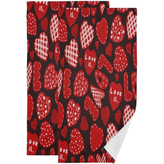 Dreamtimes Valentine's Day Hearts Pattern Hand Towels for Bathroom, Cartoon Love Kitchen Towel 2 PCS Ultra Soft and Highly Absorbent Decorative Fingertip Face Bath Towels for Spa & Hotel, 28.3"x 14.4"
