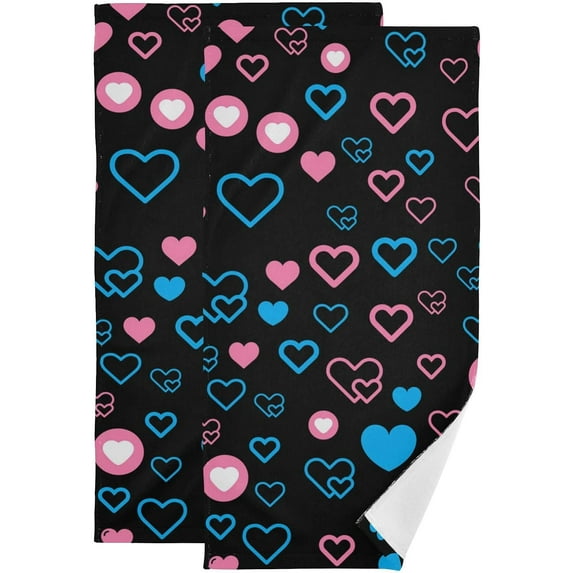 Dreamtimes Valentine's Day Love Heart Hand Towel Set of 2, Highly Absorbent Soft Face Hand Towels for Bathroom, Kitchen, Hotel, Gym and Spa, 14 x 28 Inch, 14 x 28 Inch