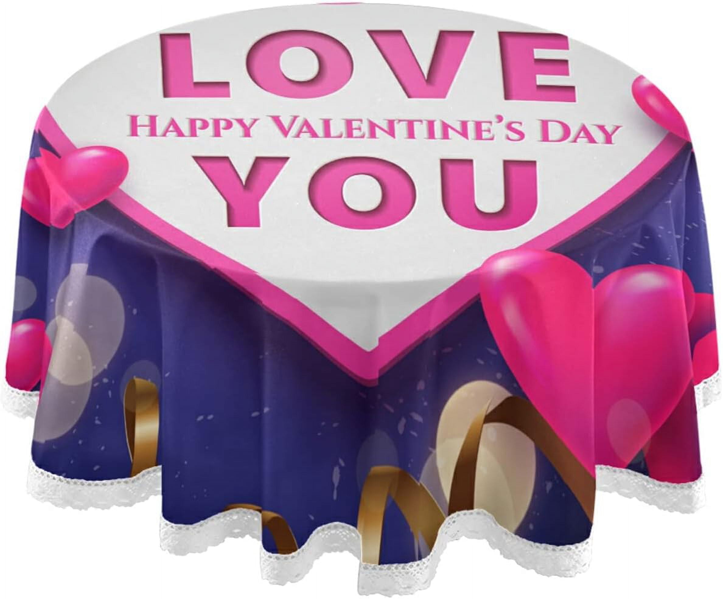 Aperturee Love Hearts Happy Valentines Day Stretch Table Cover